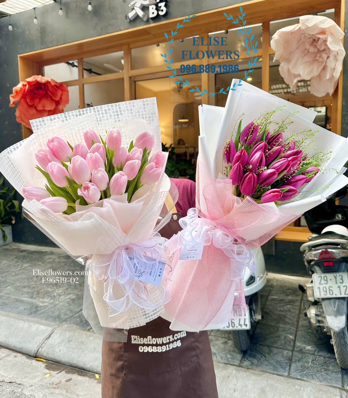 Bó hoa Tulip hồng, hoa Tulip tím làm quen crush đẹp. Hoa Tulip làm quen nhập khẩu Hà Lan.