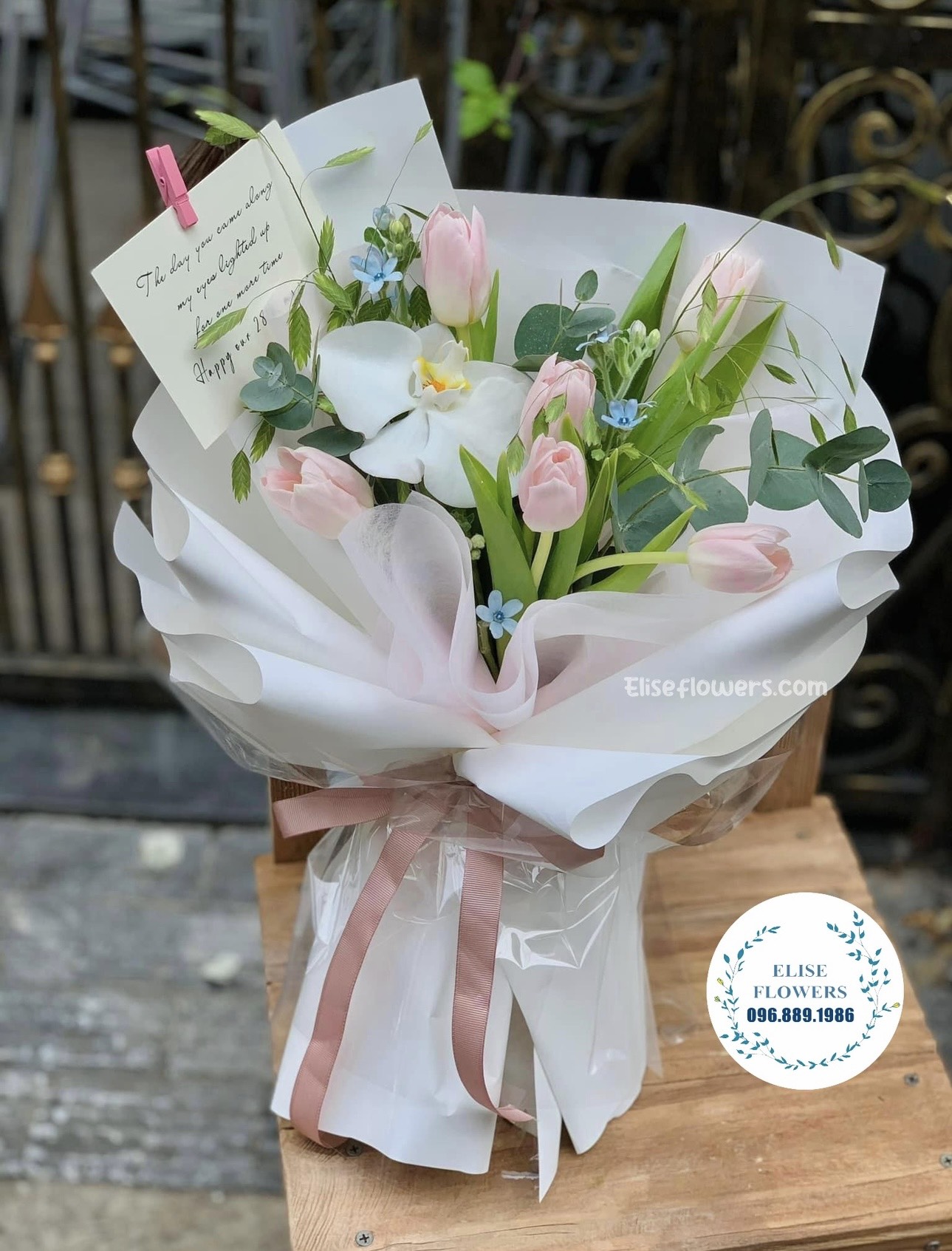 Bó hoa tulip màu hồng phấn nhập khẩu | Bó hoa tulip Hà Lan màu hồng pastel tinh tế