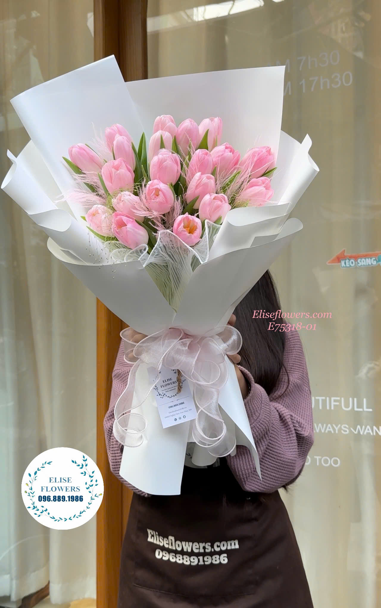 Bó hoa tulip màu hồng phấn tặng Valentine14/2 ở Hà Nội. Hoa tulip Hà Nội.