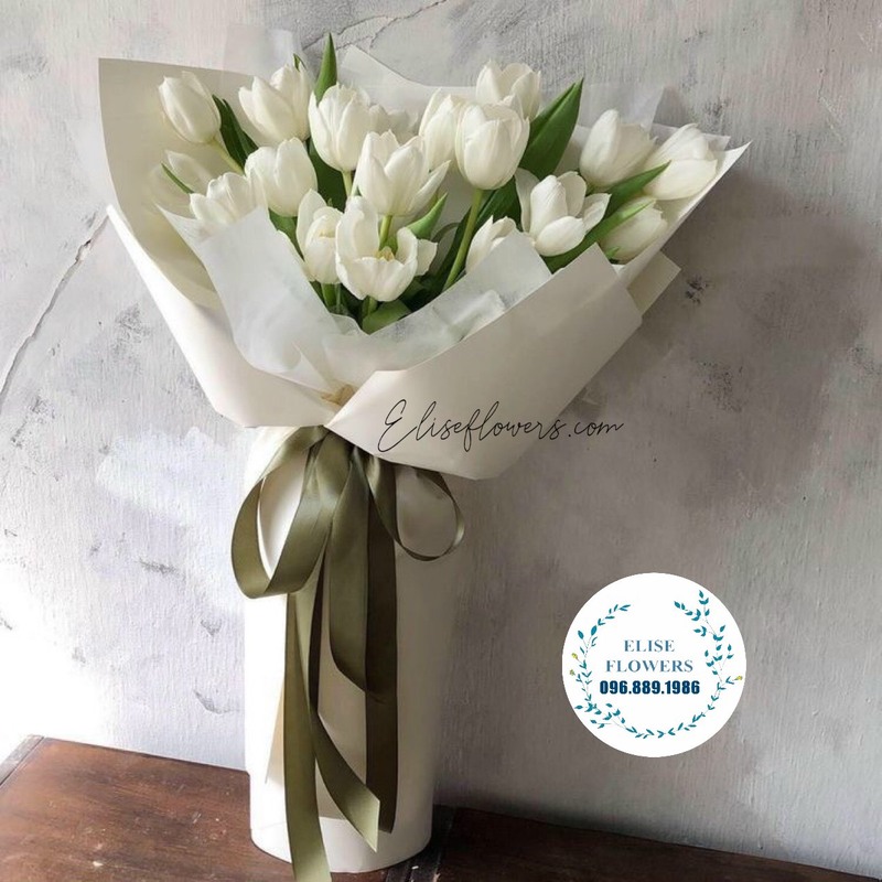 Bó hoa tulip màu trắng đơn giản tinh tế 18 bông | Hoa tặng sinh nhật