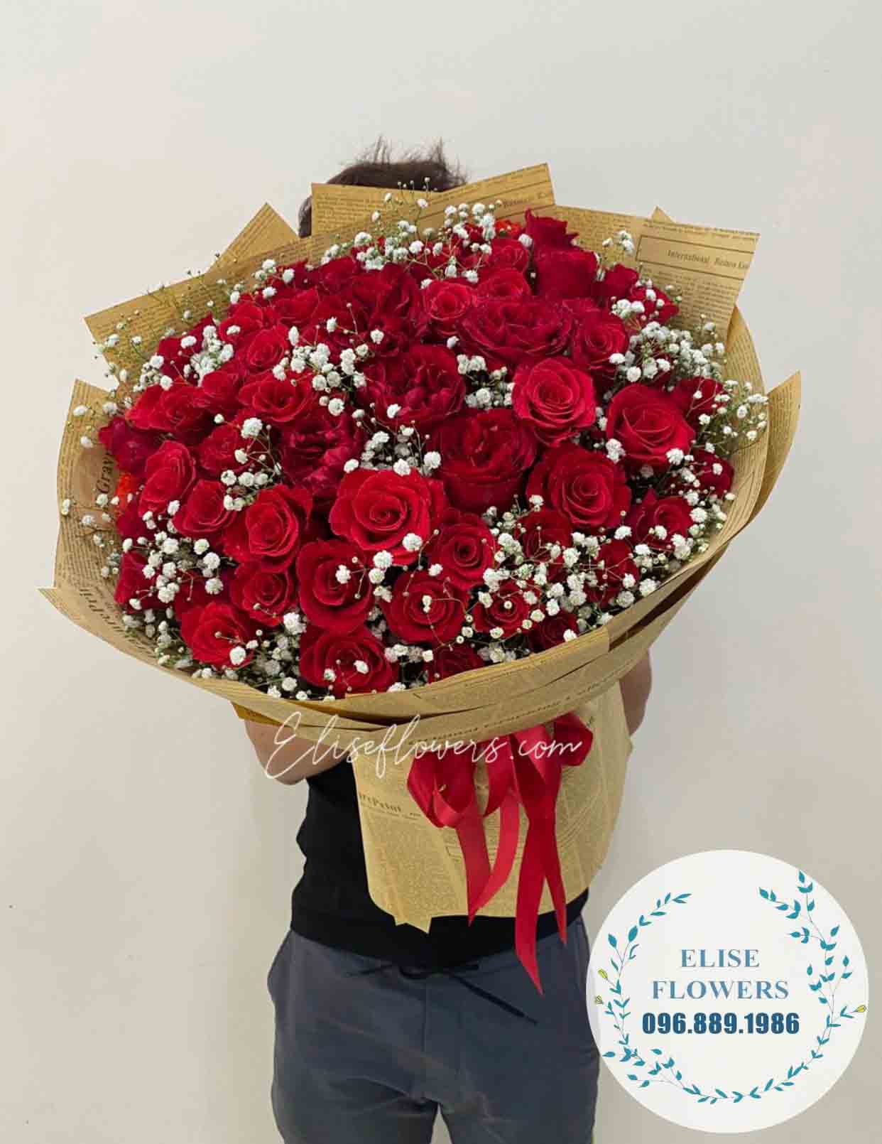 Hoa tươi Hà Nội | Bó hoa tình yêu đẹp | Bó hồng đỏ đẹp tặng vợ ngày Valentine | Bó hoa hồng đỏ mix baby trắng