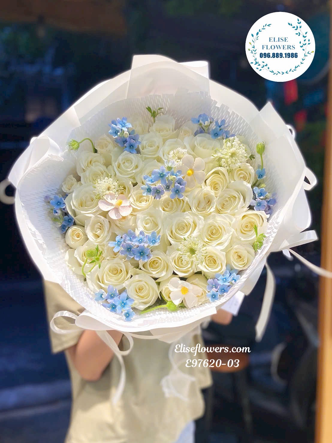 Bó hồng trắng tinh khôi tặng sinh nhật | Điện hoa Hà Nội Eliseflowers