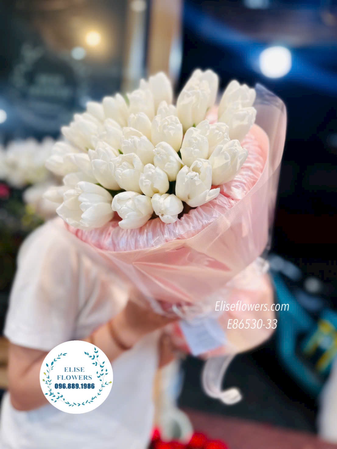Hoa Tulip nhập khẩu. Bó Tulip trắng 30 bông. Hoa tặng bạn bè đẹp, tinh tế
