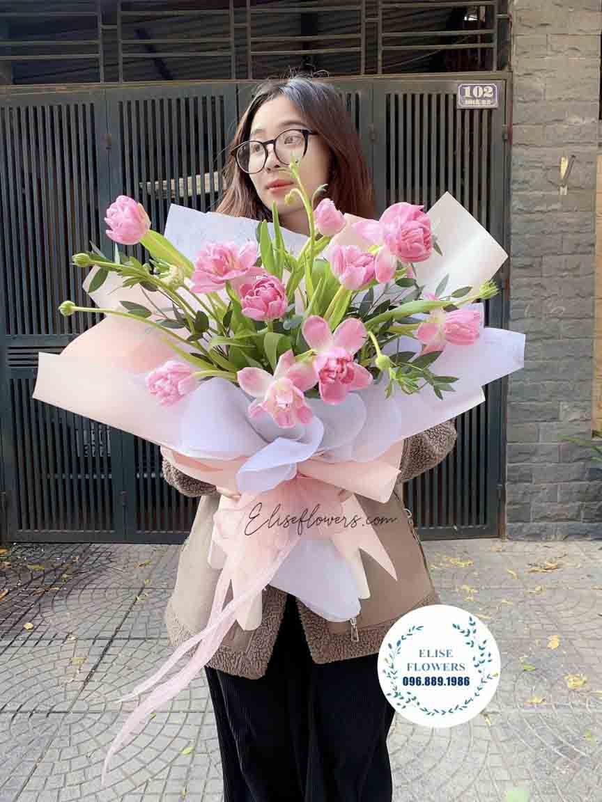 Hoa bó đẹp | Bó tulip màu hồng đẹp nữ tính | HOA SINH NHẬT HÀ NỘI