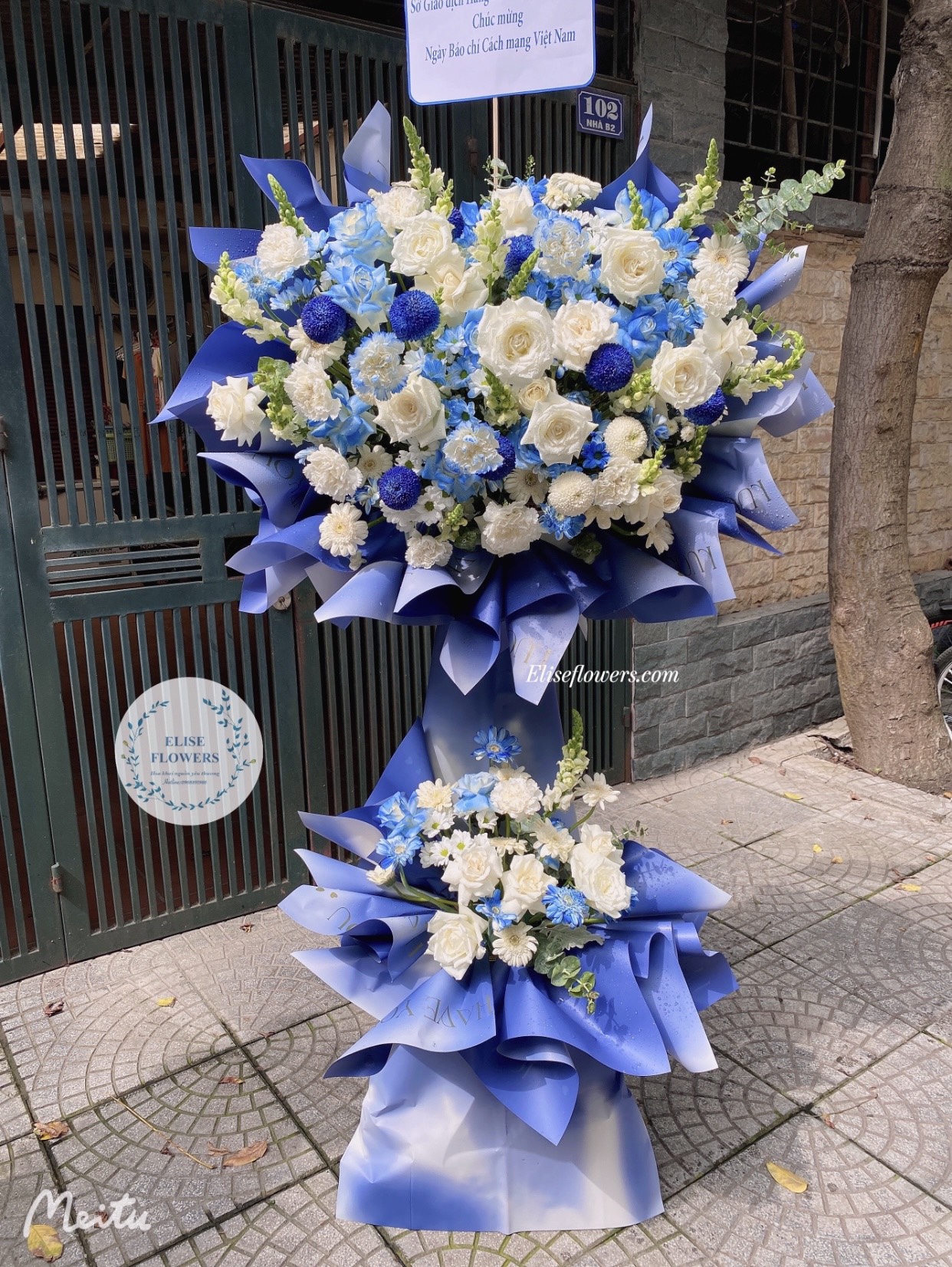 Hoa khai trương Hà Nội | Lẵng hoa chúc mừng khai trương màu xanh đệp | Điện hoa khai trương tại Elsieflowers