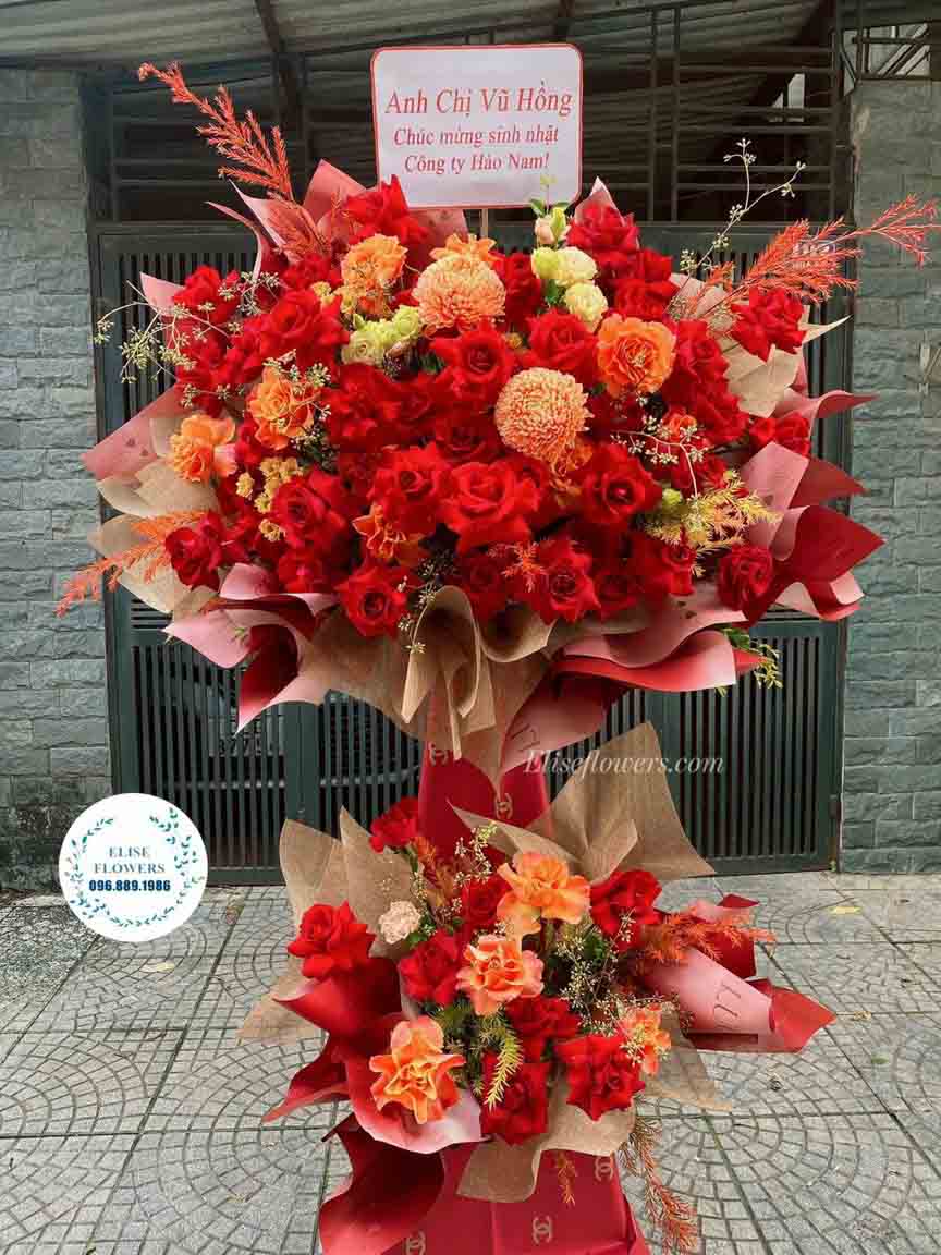 Kệ hoa chúc mừng khai trương màu đỏ | Điện hoa khai trương ở Cầu Giấy - Hà Nội tại Eliseflowers