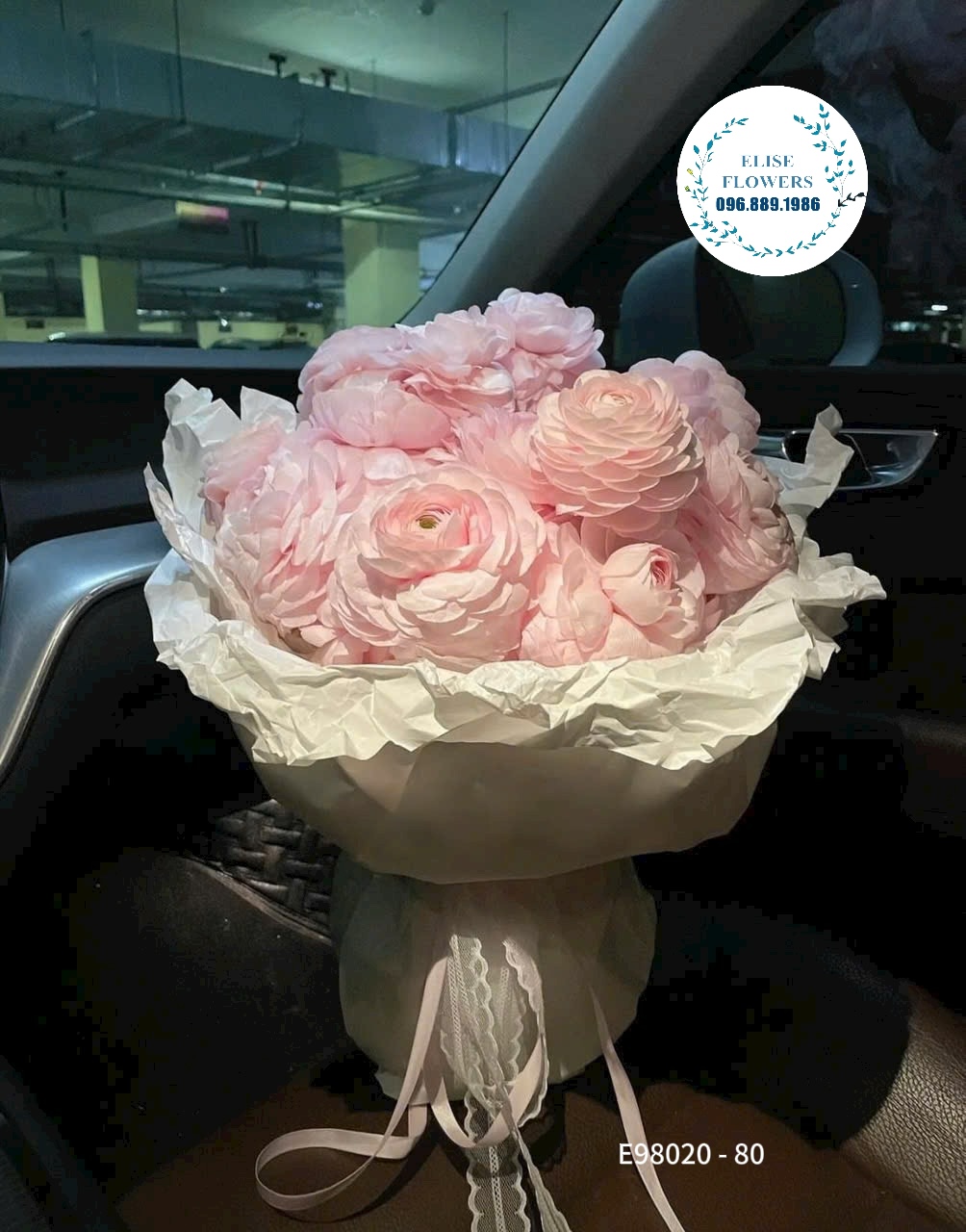 đặt mua lẵng hoa mao lương hồng phấn Online. Tiệm hoa tươi Elise Flowers.