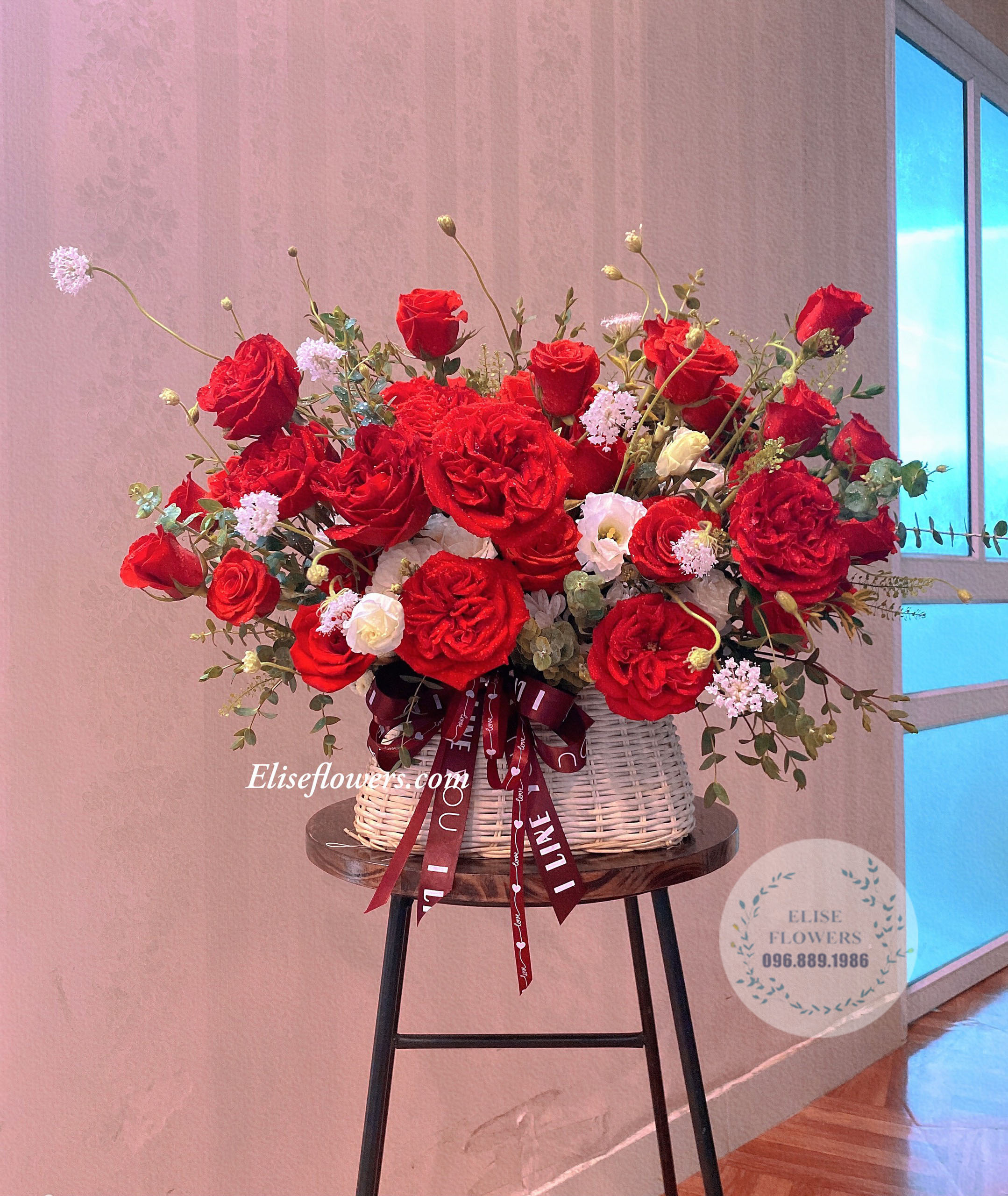 Giỏ hoa hồng đỏ Ohara nhập khẩu cao cấp | hoa kỷ niệm ngày cưới đẹp
