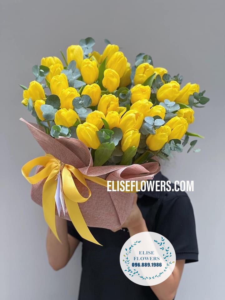 Hộp hoa tulip màu vàng nhậu khẩu Hà Lan - Bó hoa tulip đẹp - Lẵng hoa tulip màu vàng đẹp ở Hà Nội