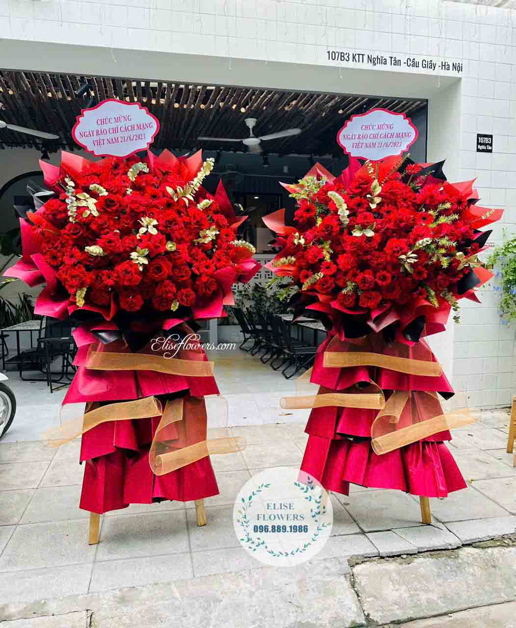 Hình ảnh mẫu kệ hoa khai trương màu đỏ đẹp tại quận Cầu Giấy - Hà Nội | Điện hoa khai trương cao cấpp