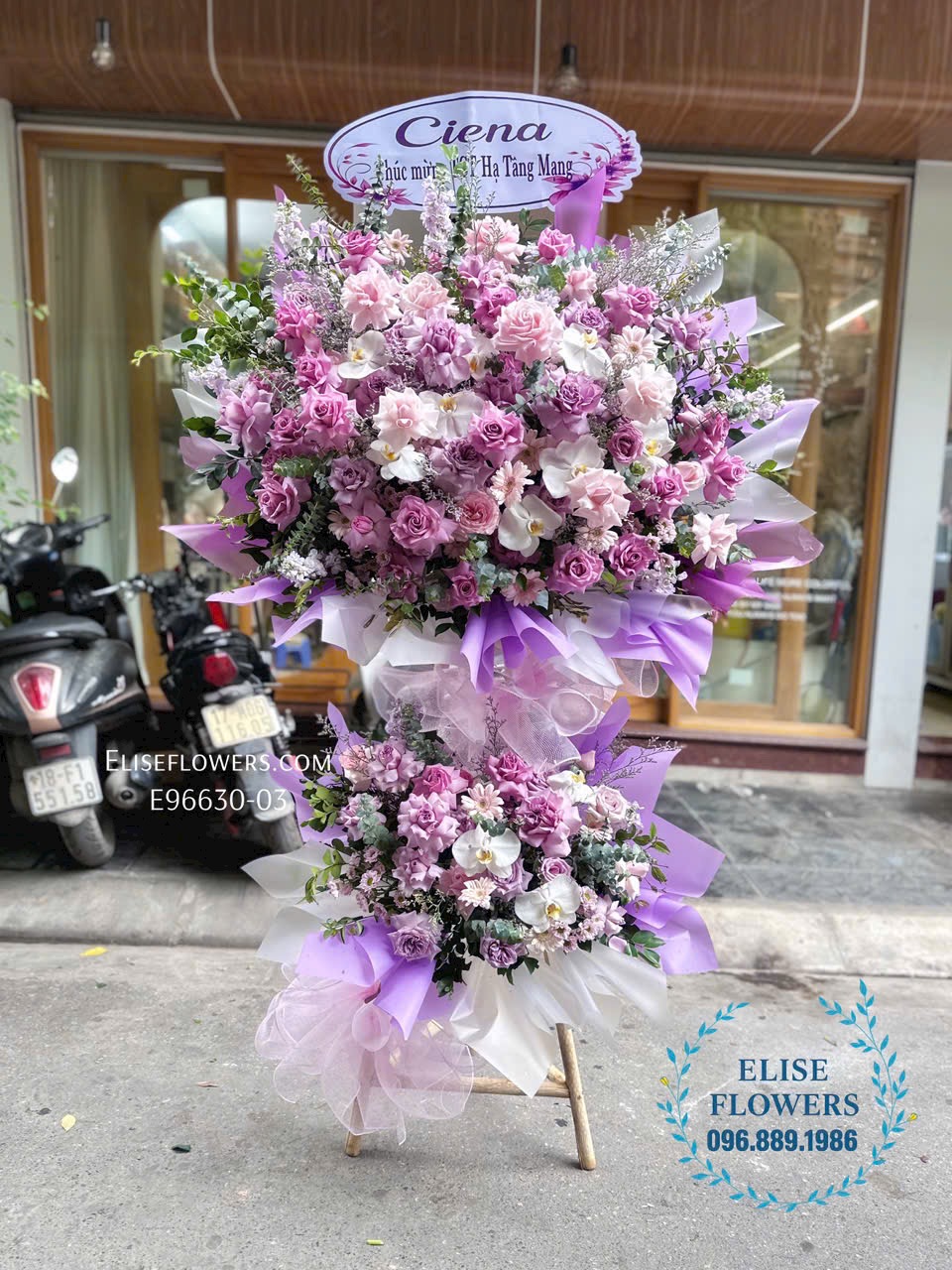 Hoa mừng lễ thăng màu tím cao cấp, sang trọng tại Hà Nội. Điện hoa Eliseflowers.