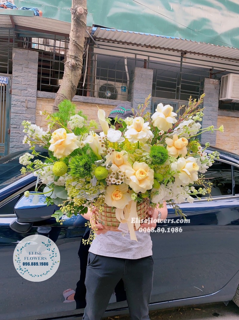 lãng hoa mừng khai trương màu xanh - Lẵng hoa khai trương màu xanh đẹp ở Hà Nội - Elise Flowers