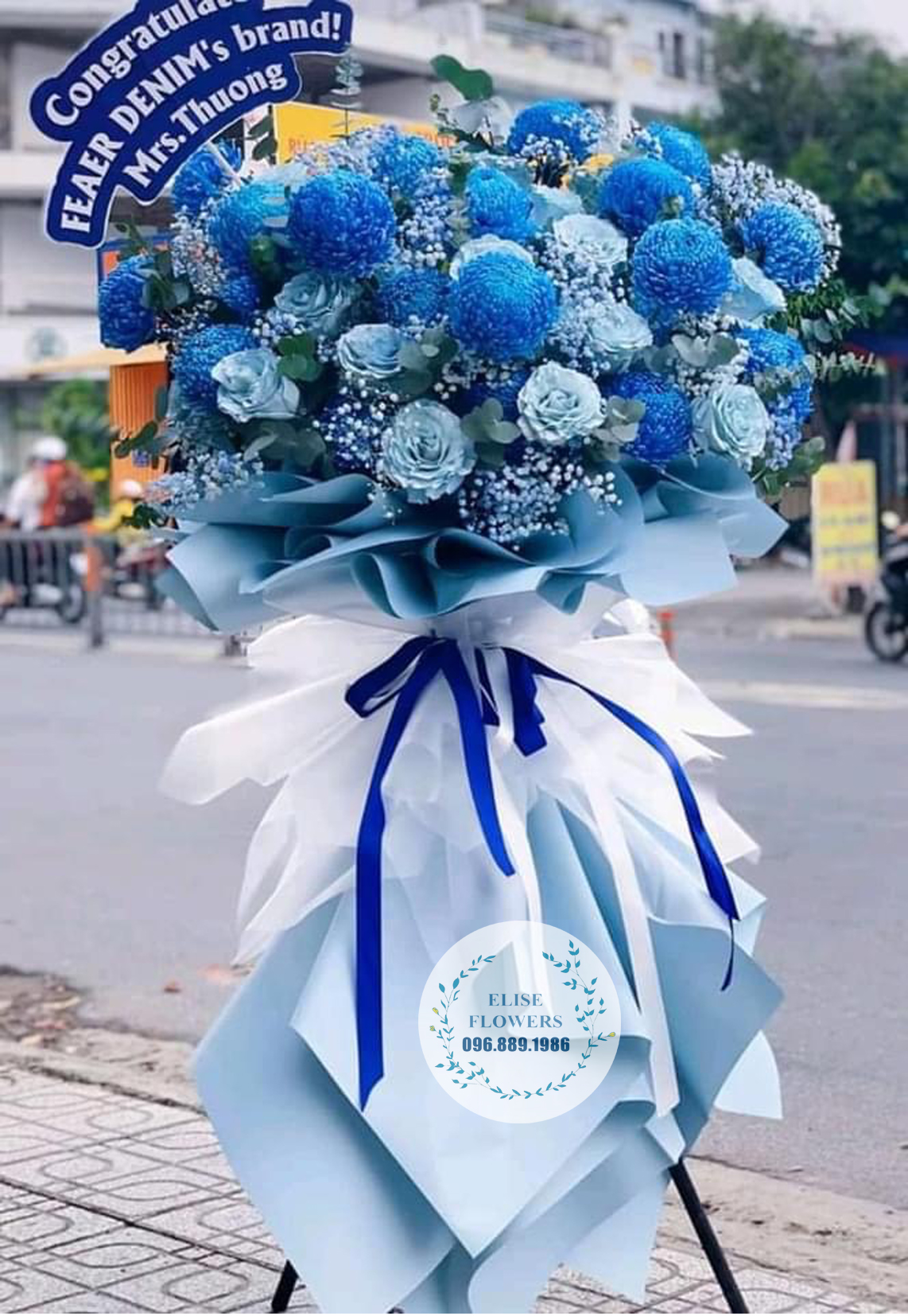 Lẵng hoa khai trương màu xanh - hoa khai trương màu xanh - hoa chúc mừng màu xanh - Hoa sinh nhật màu xanh