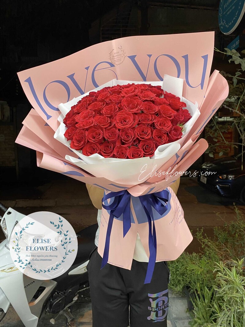 Bó hoa hồng đỏ đẹp tặng kỷ niệm ngày cưới. Hoa kỷ niệm ngày cưới, ngày yêu nhau ở Hà Nội. Hoa tươi Hà Nội Elise Flowers