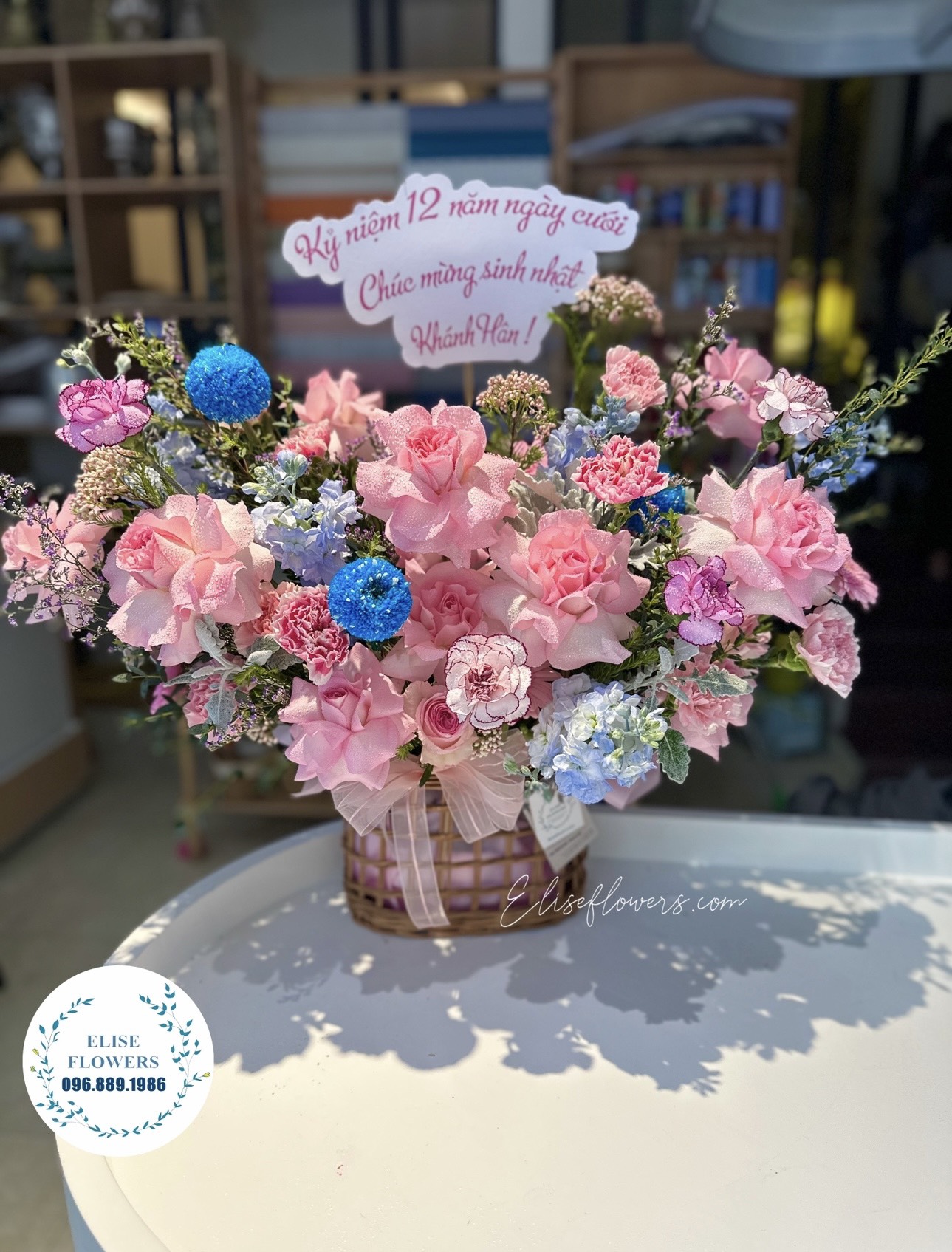 Lẵng hoa sinh nhật màu hồng ở tại Quận Cầu Giấy, Hà Nội | Flowers Shop in hanoi | Elise Flowers
