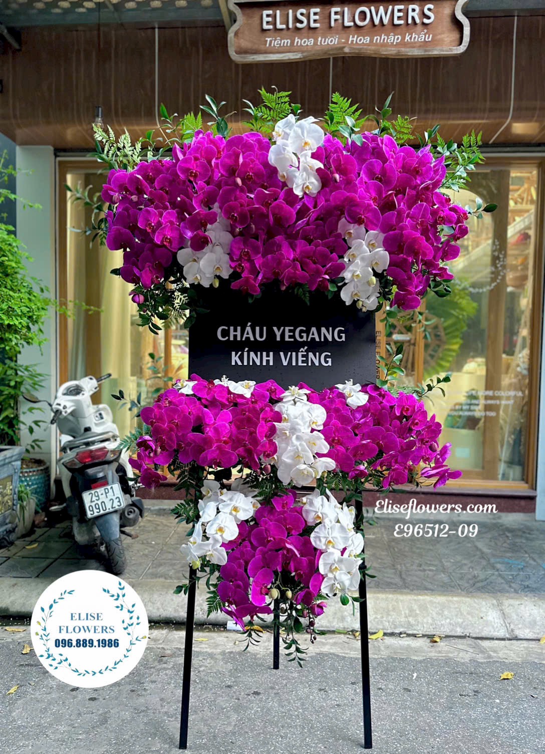 Kệ hoa lan hồ điệp tím trắng 2 tầng - Hoa chia buồn kính viếng