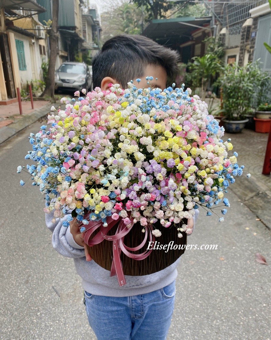 Hộp hoa Baby nhiều màu. Hộp hoa sinh nhật đẹp ở Hai Bà Trưng - Hà Nội