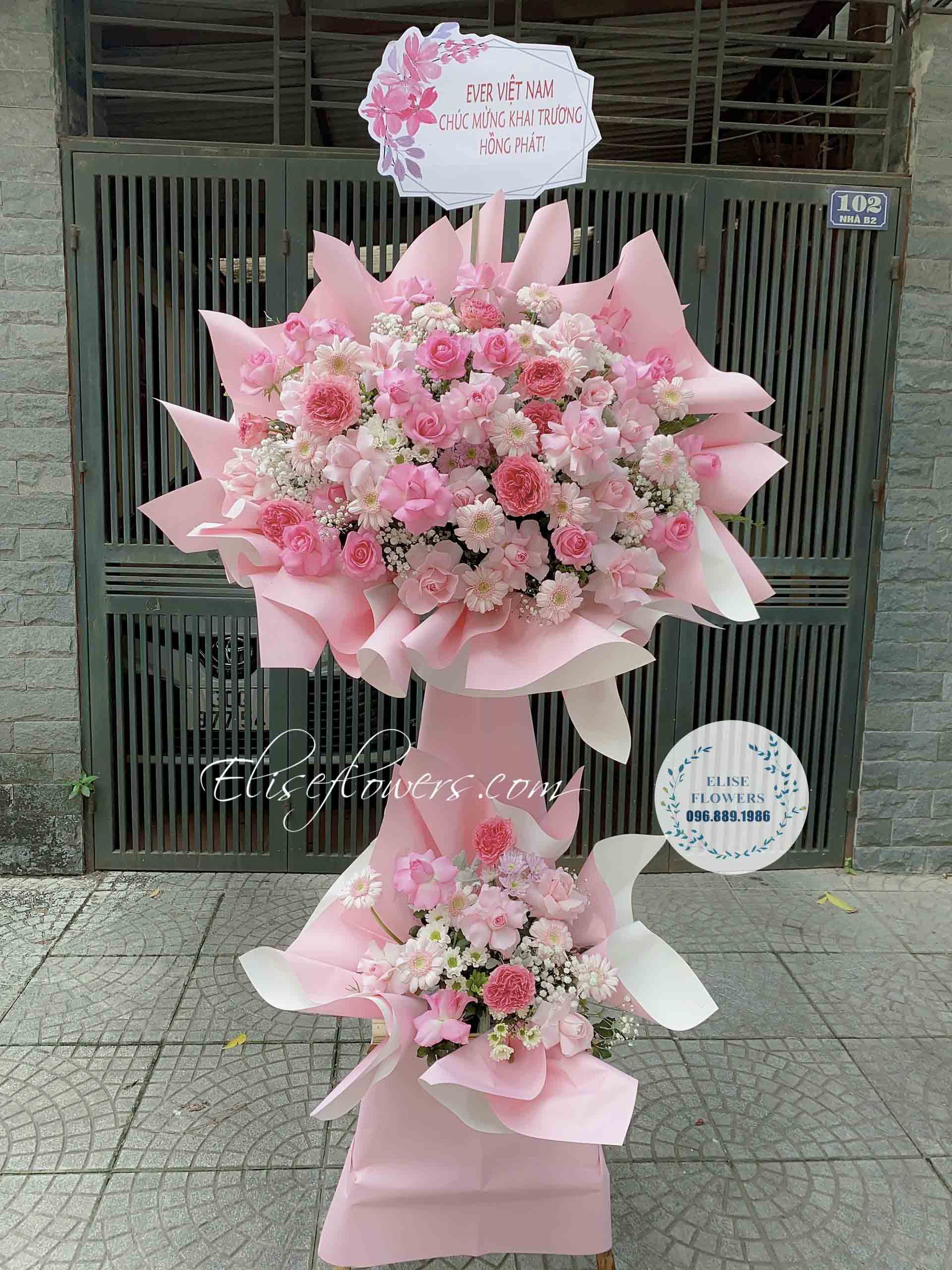 Hoa sinh nhật cong ty màu hồng đẹp | Hoa sinh nhật công ty ở tại quận Cầu Giấy, Đống Đa, Ba Đình, Hà Nội | Elise Flowers