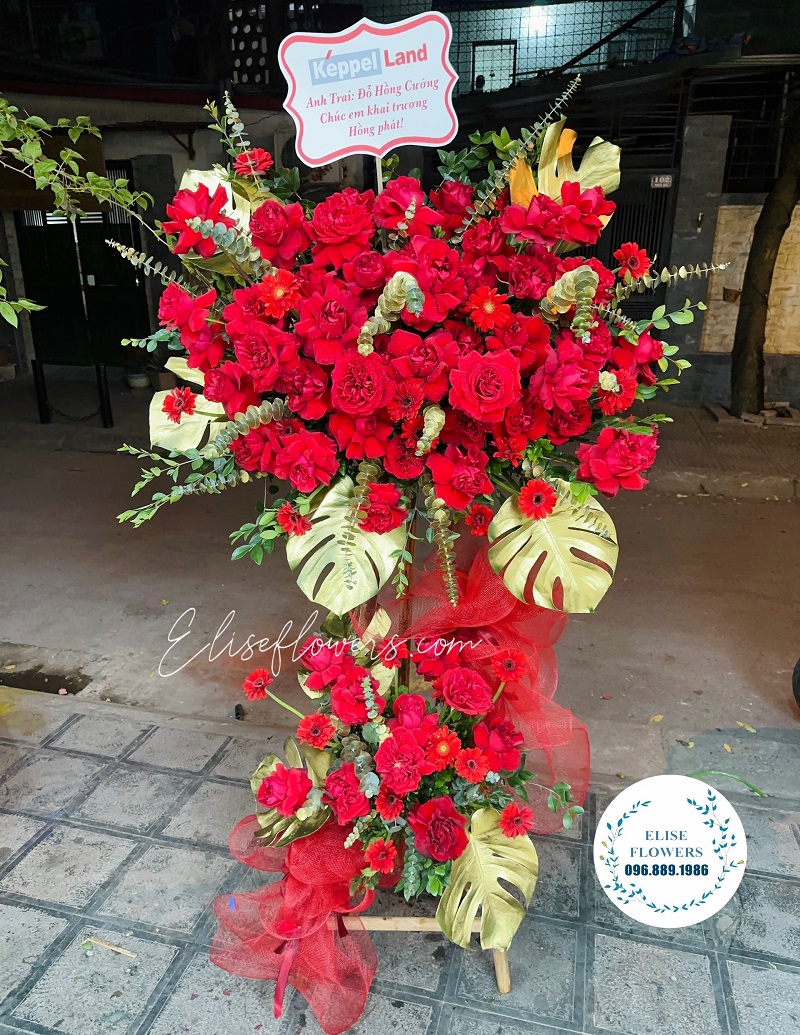 Kệ hoa chúc mừng sự kiện, khai trương màu đỏ đẹp | Điện hoa Hà Nội 24h