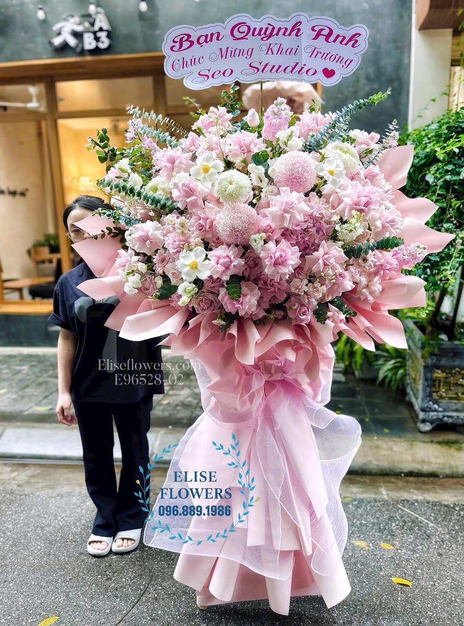 Kệ hoa khai trương tone hồng tại quận Ba Đình, Hà Nội. Điện hoa khai trương Eliseflowers