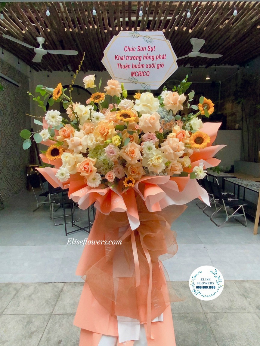 Kệ hoa 1 tầng chúc mừng khai trương đẹp tươi tắn | Điện hoa khai trương uy tín tại Eliseflowers