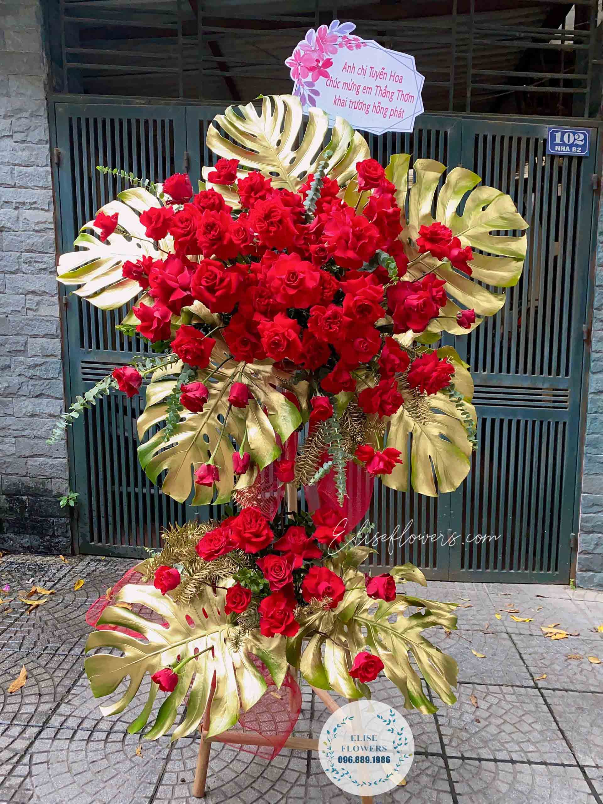 Lẵng hoa chúc mừng khai trương | Lẵng hoa màu đỏ đẹp tại Eliseflowers