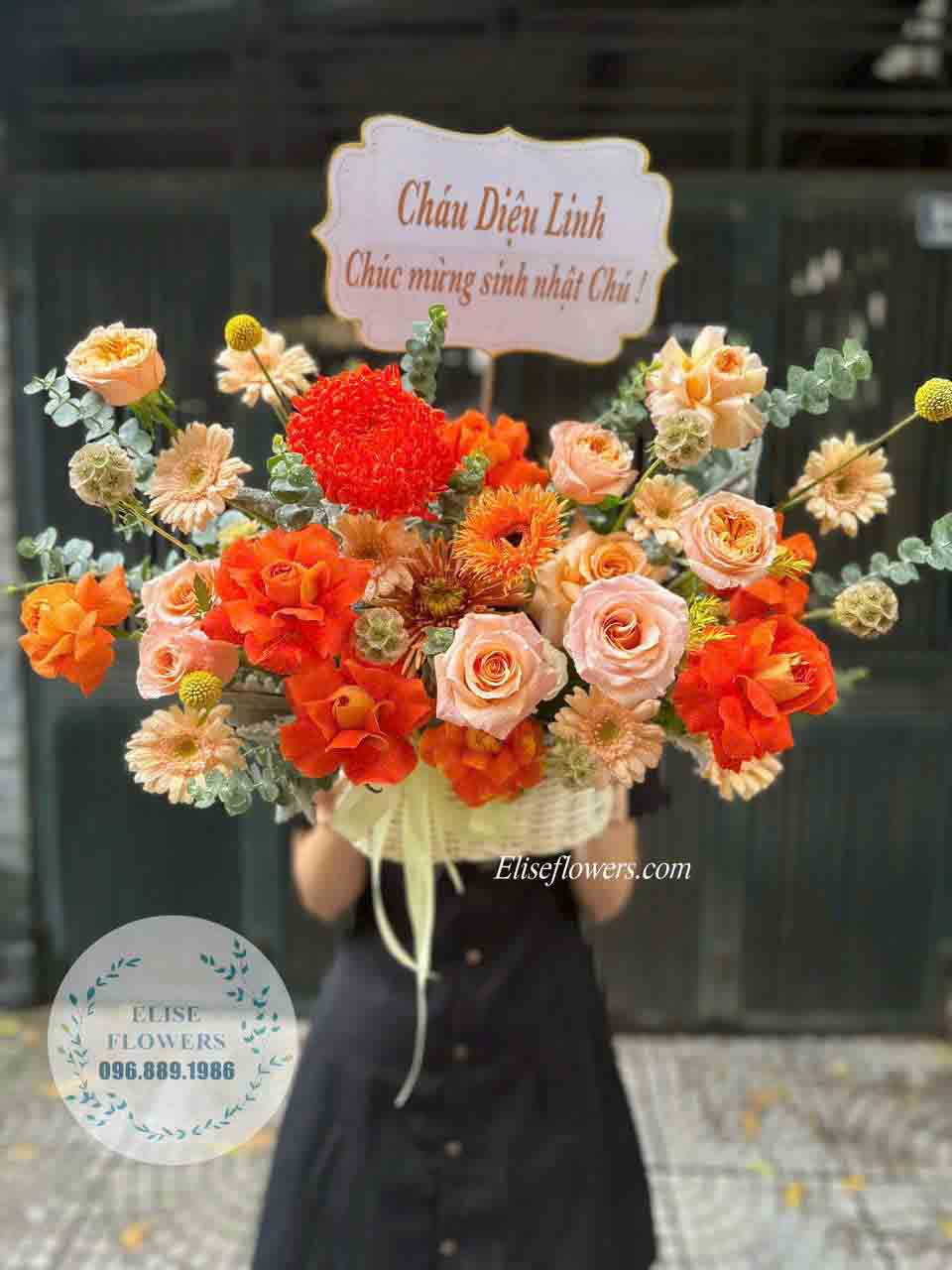 Lẵng hoa chúc mừng sinh nhật chồng yêu đẹp | Lẵng hoa tone cam lịch lãm tặng chồng yêu 
