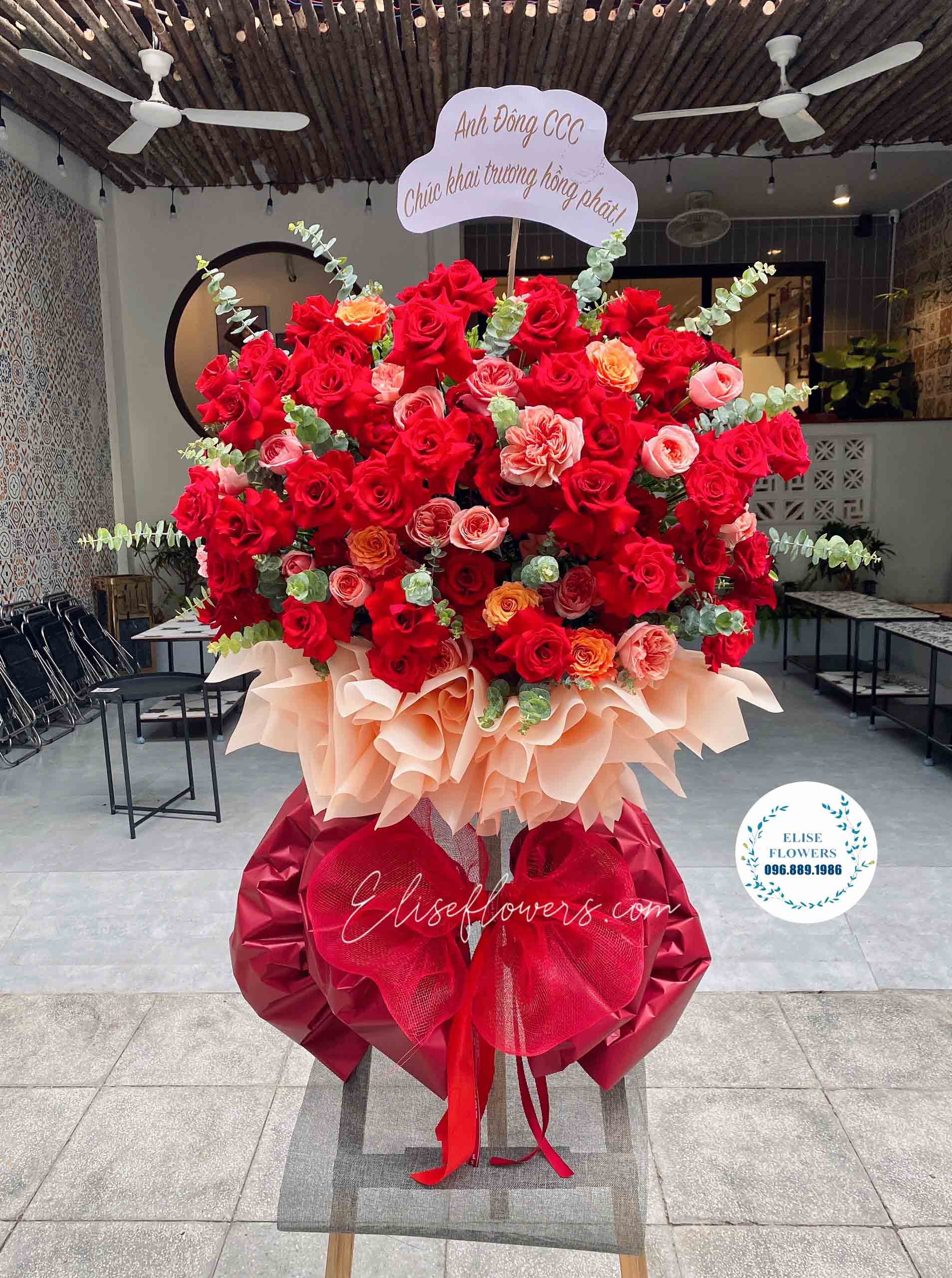 Lẵng hoa chúc mừng sinh nhật công ty màu đỏ rực rỡ | Lẵng hoa sinh nhật công ty quận Cầu Giấy, Hà Nội