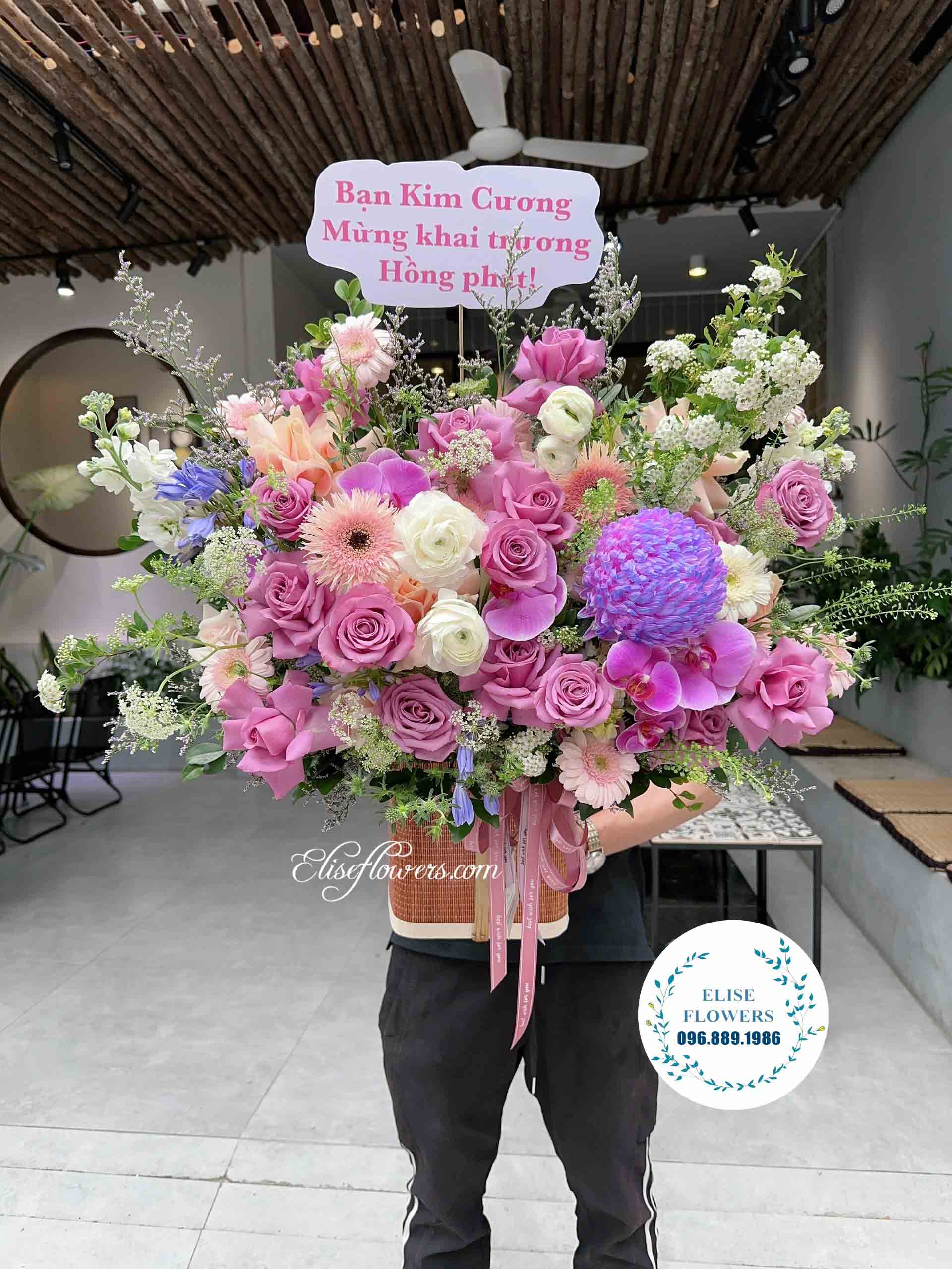 Lẵng hoa màu tím tặng sinh nhật Mẹ | Shop hoa tươi Hà Nội - Elise Flowers | Hoa sinh nhật quận Cầu Giấy 