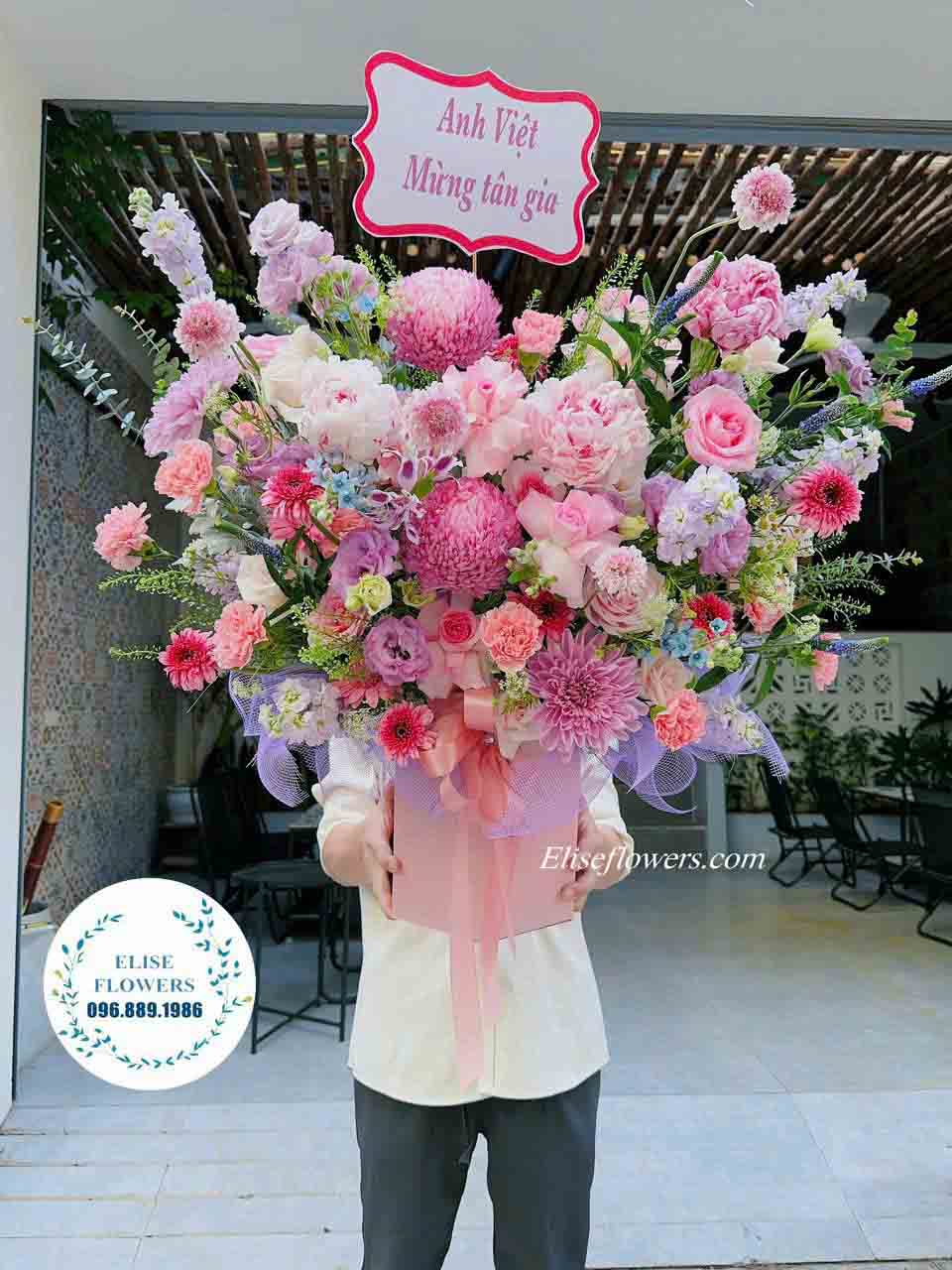 Lẵng hoa để bàn chúc mừng tân gia đẹp | Điện hoa chúc mừng khai trương, sinh nhật, sự kiện, kỉ niệm, tân gia, hội nghị, hội thảo,... tại Hà Nội