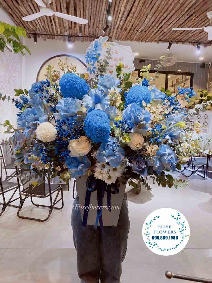 LẴNG HOA CHÚC MỪNG KHAI TRƯƠNG ĐẸP Ở HÀ NỘI | LẴNG HOA TƠN MÀU XANH DƯƠNG THANH LỊCH - SANG TRỌNG TẠI CẦU GIẤY - HÀ NỘI | HOA KHAI TRƯƠNG HÀ NỘI