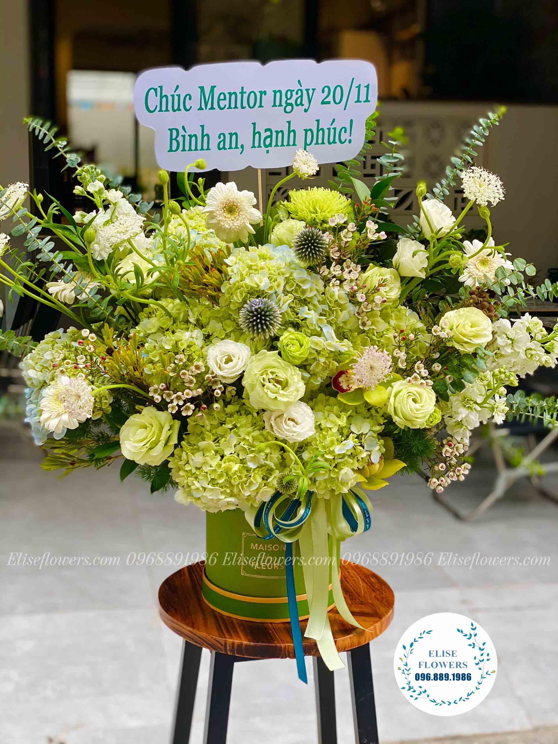 Lẵng hoa xanh lá cao cấp chúc mừng sinh nhật Sếp | Hoa sinh nhật tại Eliseflowers