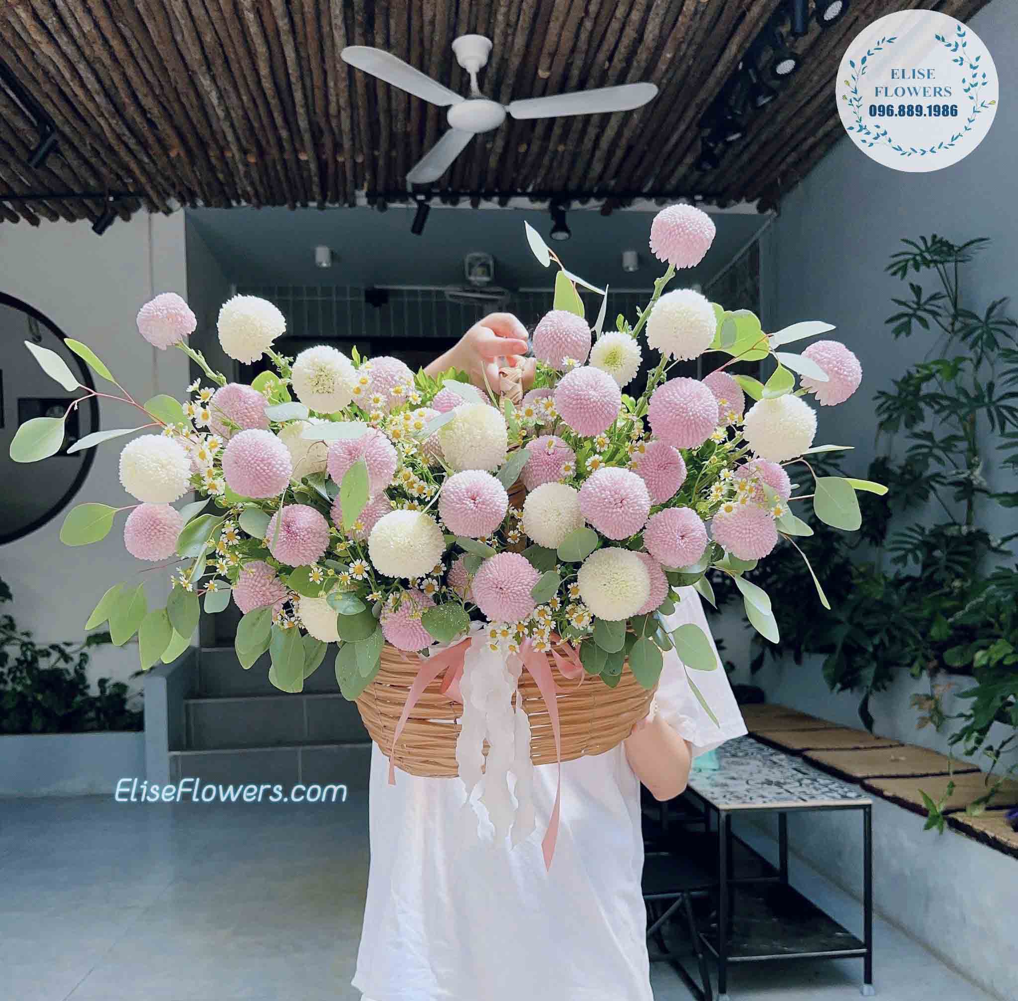 Giỏ hoa cúc pingpong chúc mừng sinh nhật | Điện hoa sinh nhật quận NAM TỪ LIÊM - BẮC TỪ LIÊM