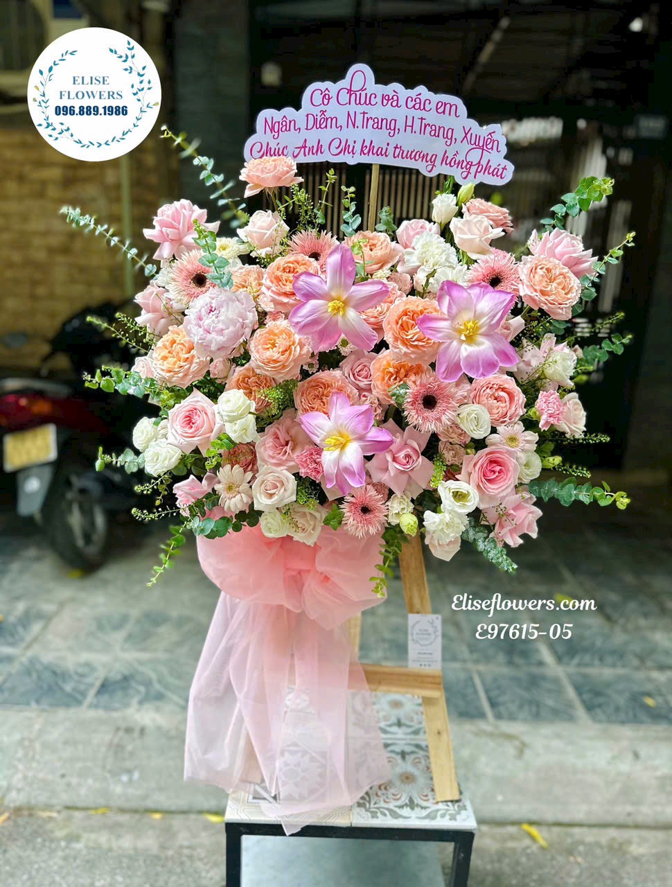 Kệ khai trương mini. Hoa khai trương tone hồng đẹp. Shop hoa Hà Nội - Eliseflowers