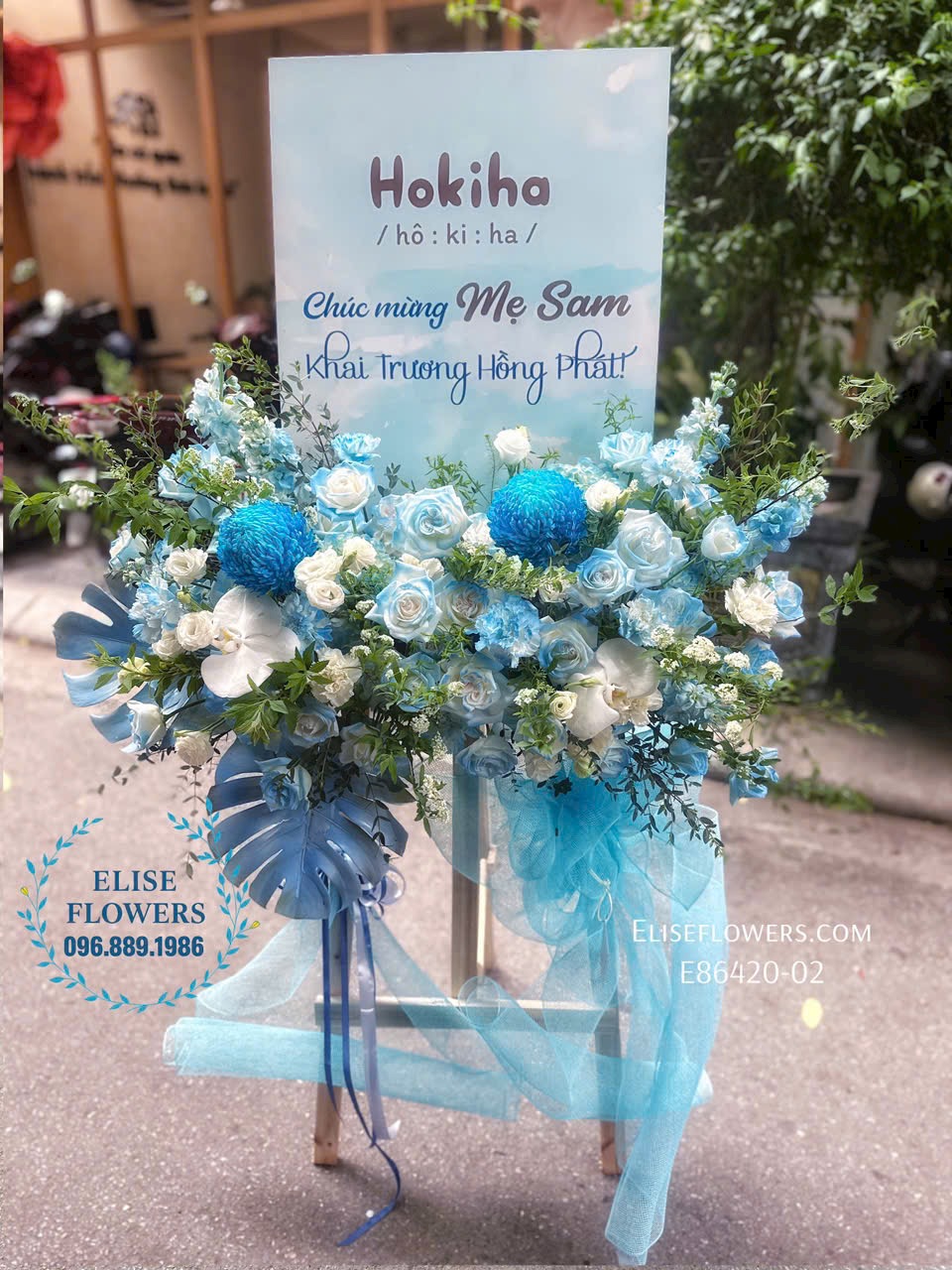 Hoa khai trương tone xanh dương | Shop hoa tươi Eliseflowers | Điện khai trương Hà Nội.