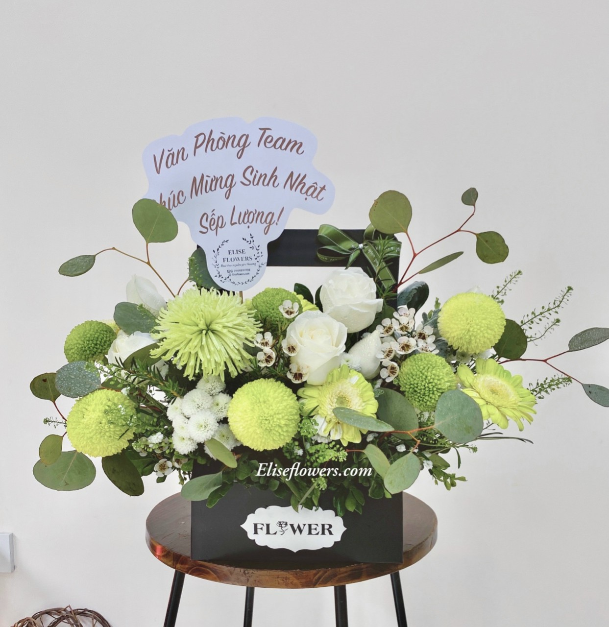Túi hoa cúc Pingpong xanh lá. Túi hoa tươi chúc mừng sinh nhật đẹp ở Hoàng Mai - Hà Nội
