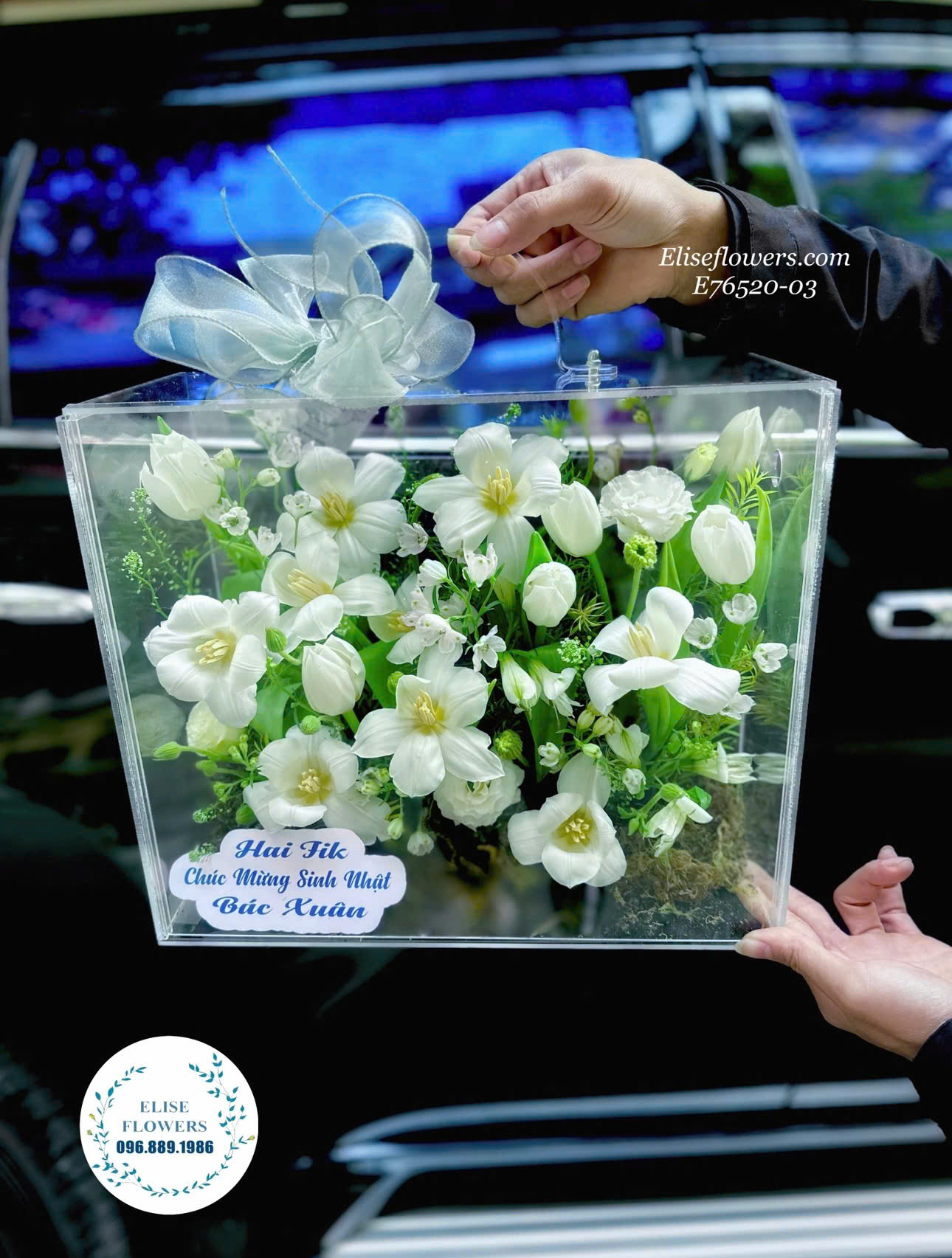 Vali mica hoa tulip trắng. Vali mica tặng sinh nhật bạn gái, người yêu, vợ yêu..