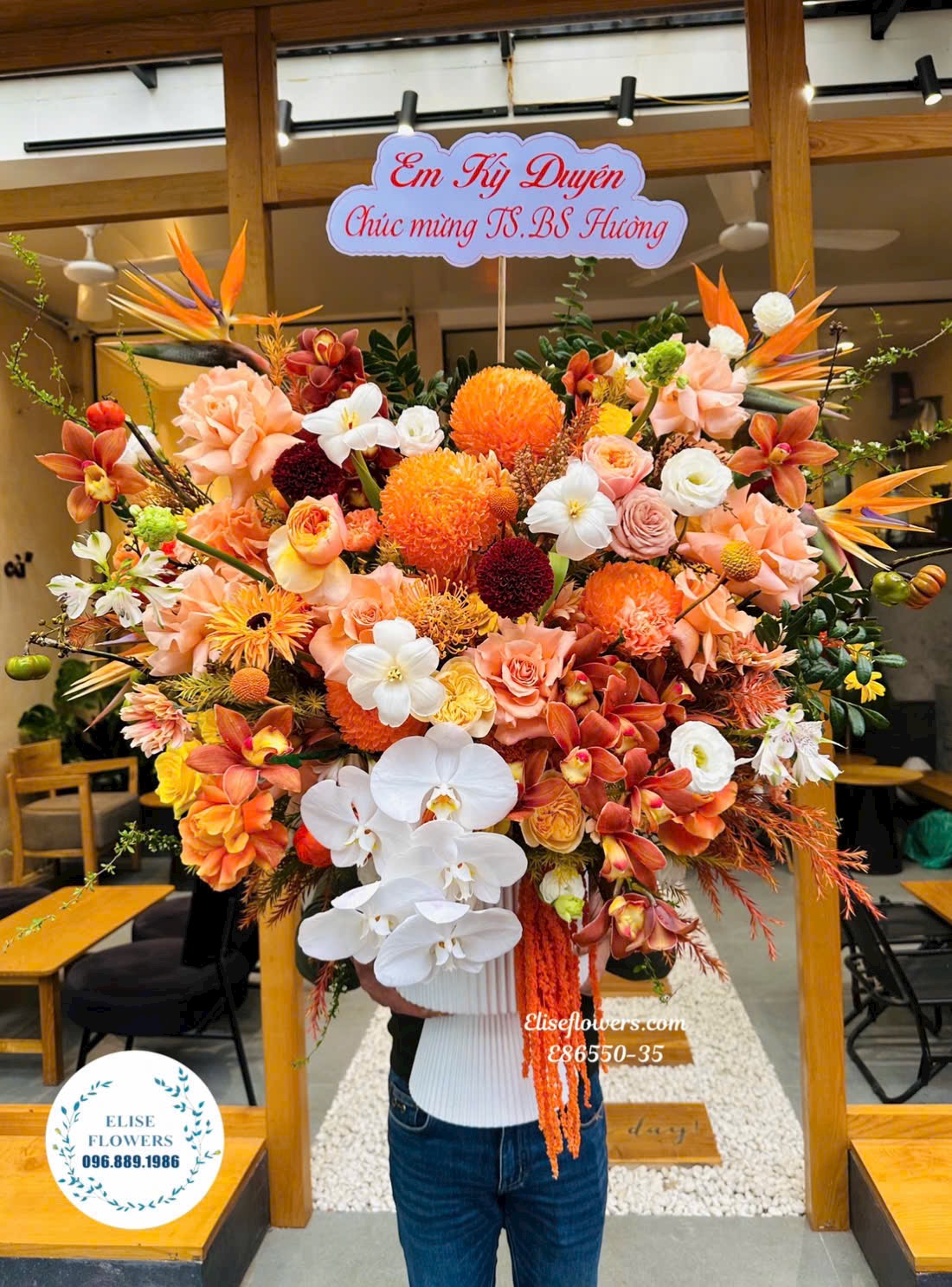 Bình Hoa Tone Cam Cao Cấp Tặng Đối Tác Tại Cầu Giấy| Eliseflowers