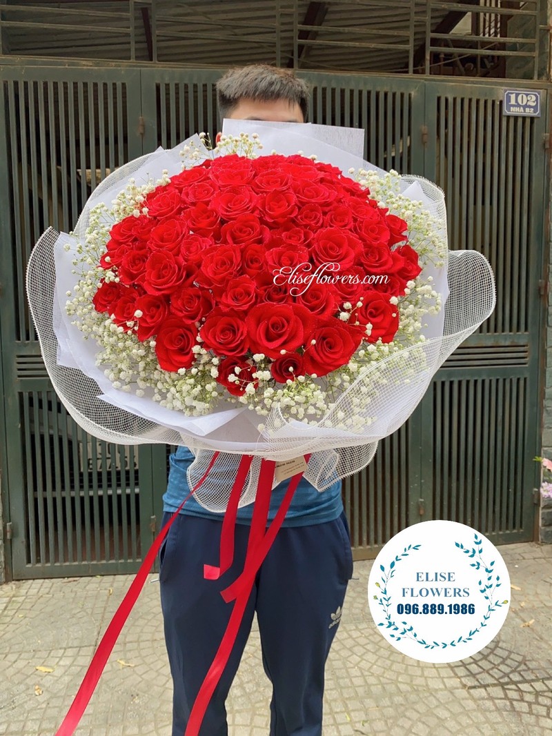 Bó hoa hồng đỏ mix baby trắng siêu lãng mạn | Bó hoa tặng bạn gái size lớn 