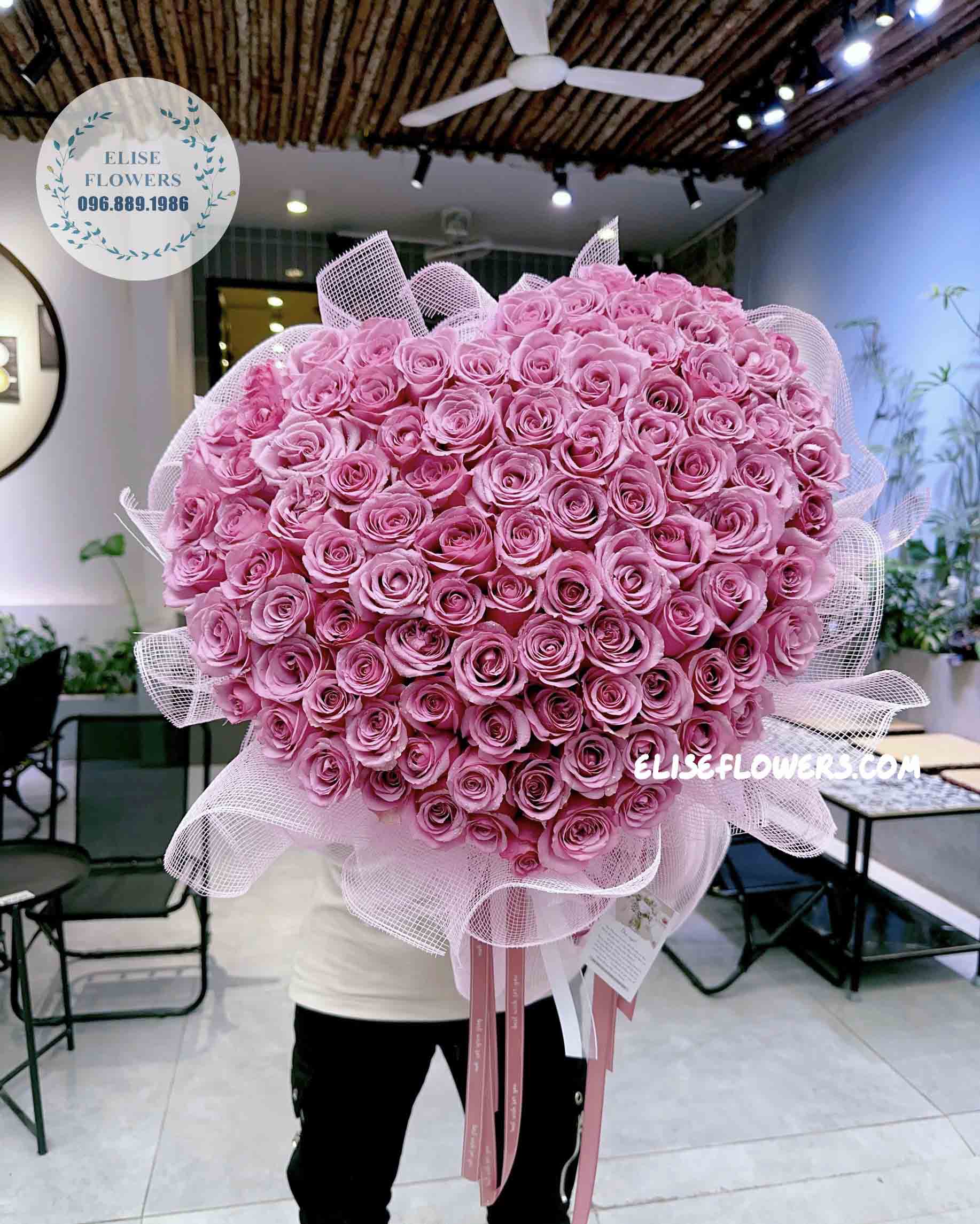 Bó hoa hồng tím hình trái tim ngọt ngào tặng vợ yêu | Bó hoa đẹp tại Hà Nội