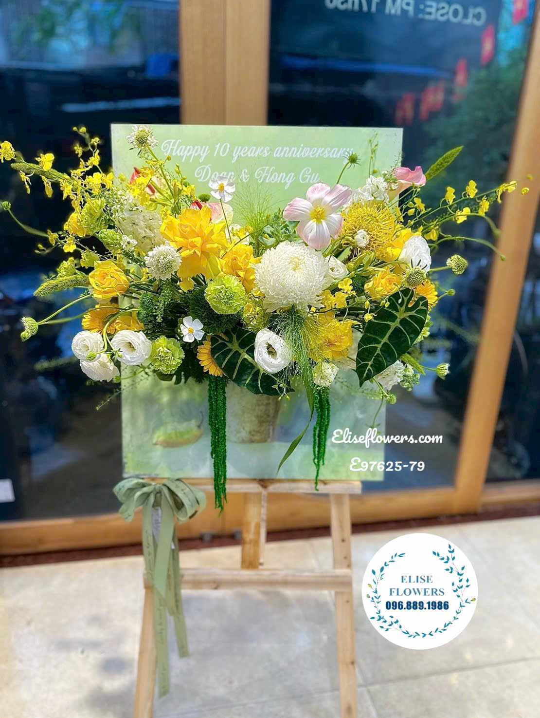 Kệ Khung Tranh Cao Cấp | Kệ Hoa Tone Xanh Lá Mừng Kỷ Niệm- Độc Đáo, Sang Trọng| Eliseflowers