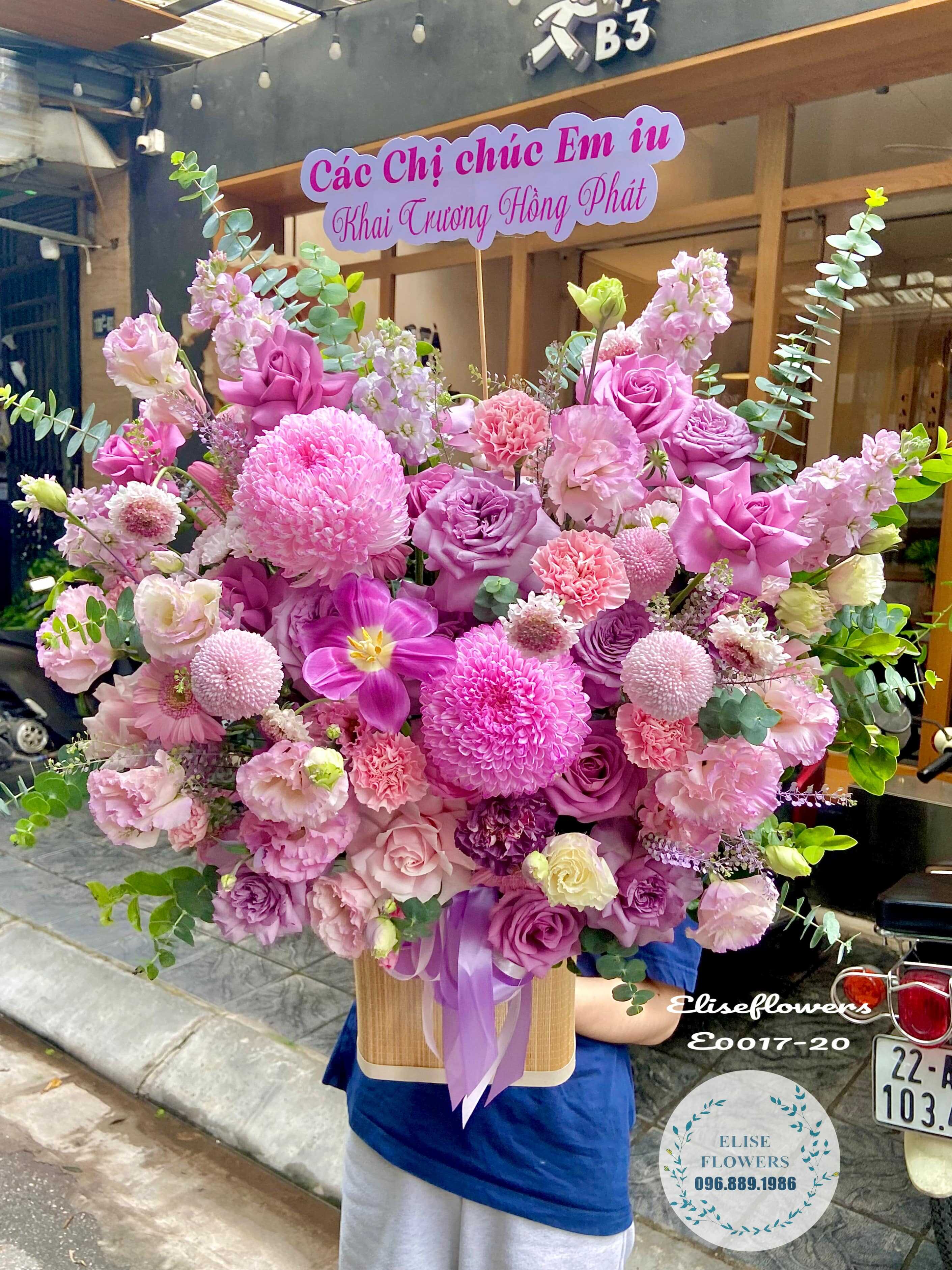 Lẵng Hoa Khai Trương Tone Tím Hồng Cao Cấp Tại Eliseflowers- Dịch Vụ Điện Hoa Uy Tín Tại Hà Nội