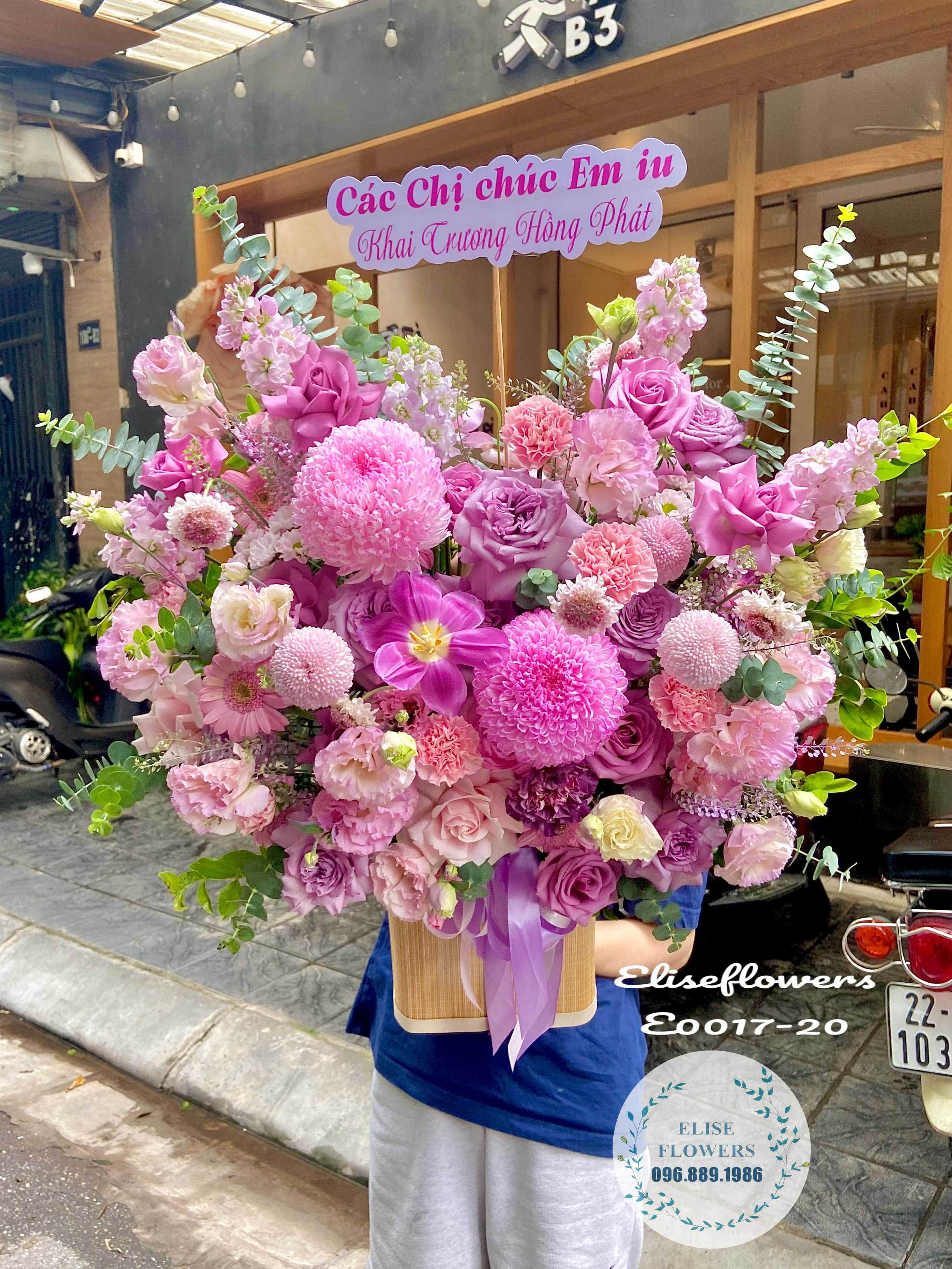 Lẵng Hoa Khai Trương Tone Tím Hồng Cao Cấp Tại Eliseflowers- Dịch Vụ Điện Hoa Uy Tín Tại Hà Nội