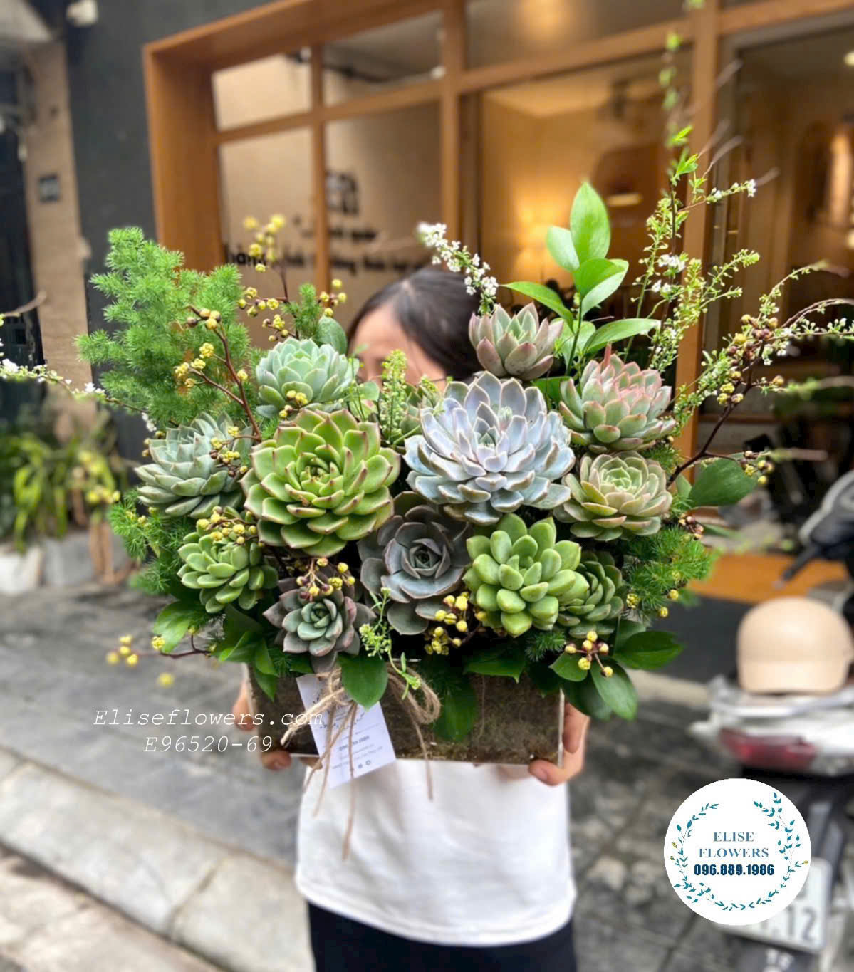 Lẵng Hoa Sen Đá Cao Cấp Tặng Bố Tại Eliseflowers.