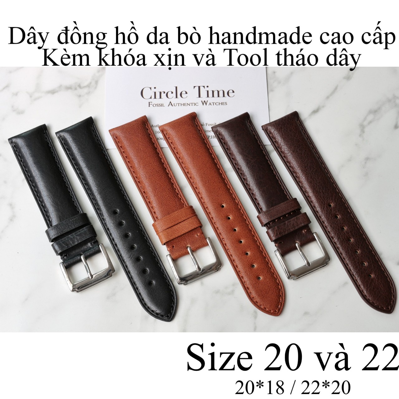 Dây Đồng Hồ Da Bò Vachetta Handmade Cao Cấp Dùng Cho Mọi Đồng Hồ Size 20 Và 22