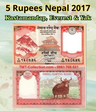 5 Rupees Nepal 2017 – Đền Kastamandap & Everest