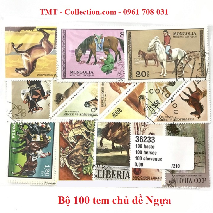 Bộ tem sưu tầm 100 tem chủ đề Ngựa​​​​​​​ - TMT Collection.com