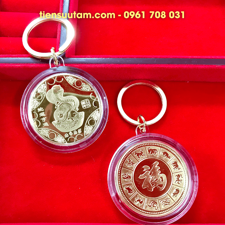 Móc Khoá Xu Con Rắn HongKong Mạ Vàng