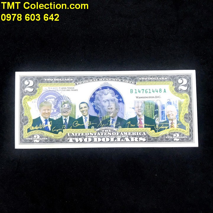 Tiền kỷ niệm 2USD in màu 6 tổng thống Mỹ - TMT Collection.com
