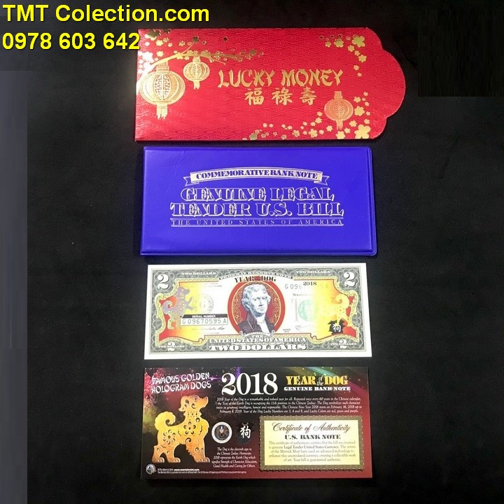 Tiền kỷ niệm 2 USD hình con chó 2018 - TMT Collection.com